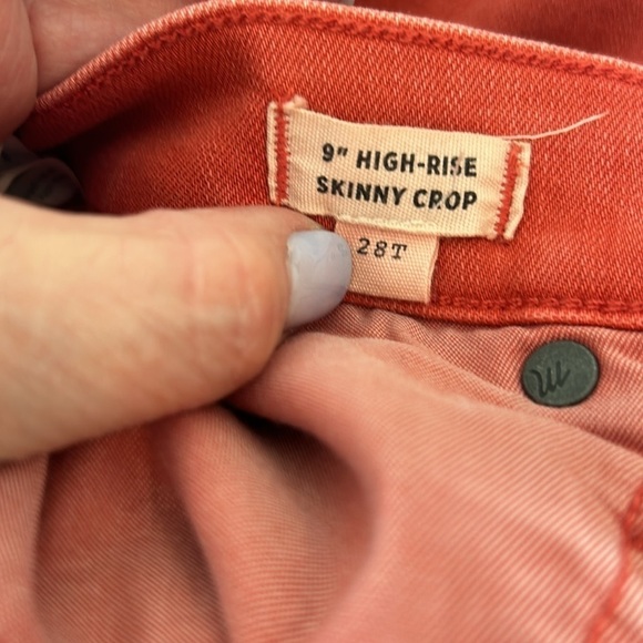 Madewell 9” High Rise Skinny‎ Cropped Button Fly Red Jeans Stretch Size 28T - Picture 4 of 9